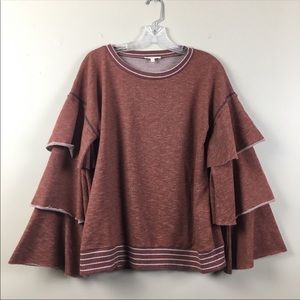 Anthropologie | Orange Layered Long Sleeve Top | M